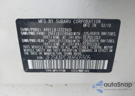 2019 Subaru Forester Sport из США, поврежденный, VIN JF2SKAPC2KH505505